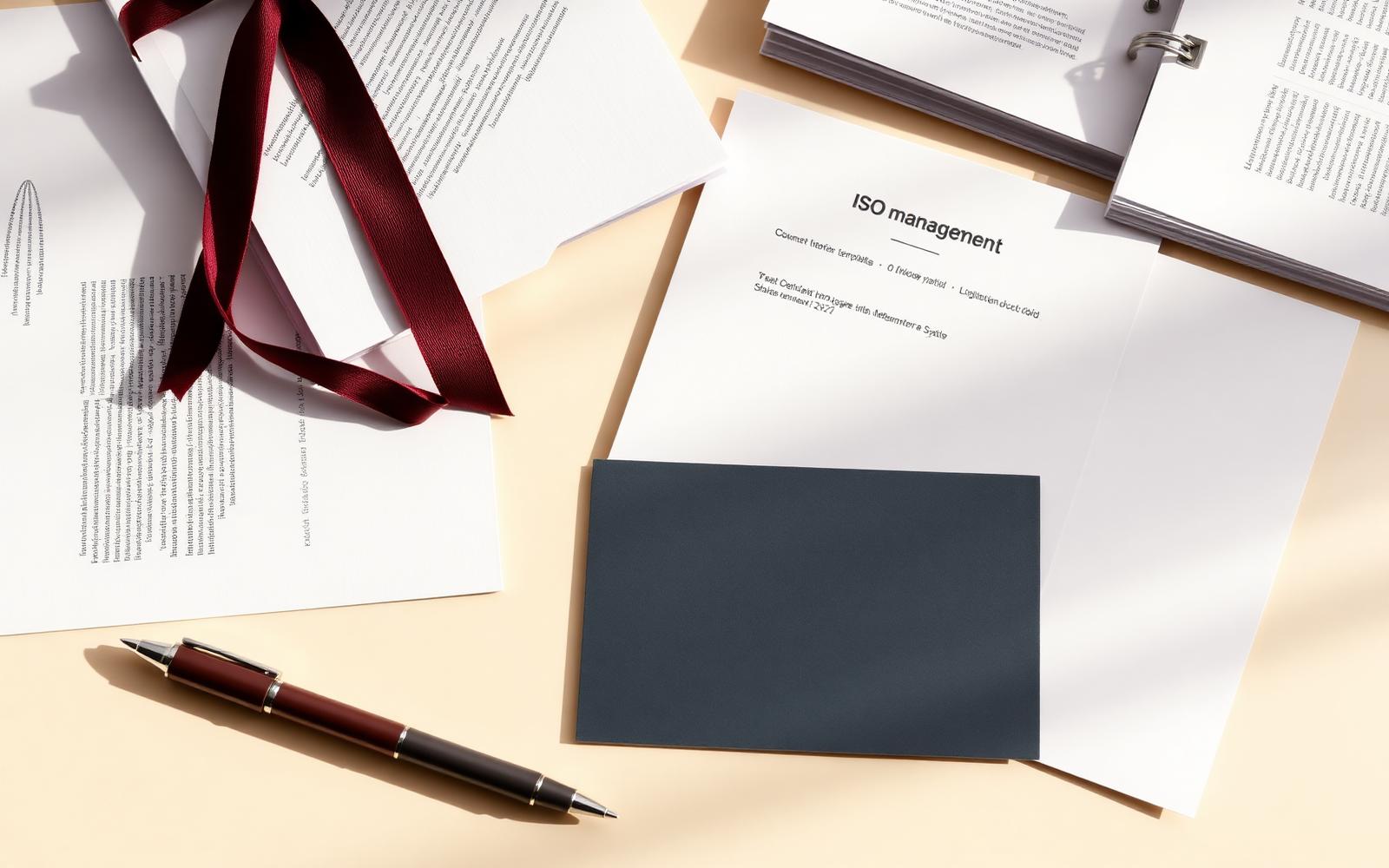 ISO management system template documents laid out on a desk